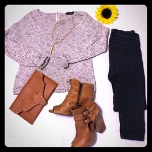 The Limited Gray Marled Zipper Back Sweater